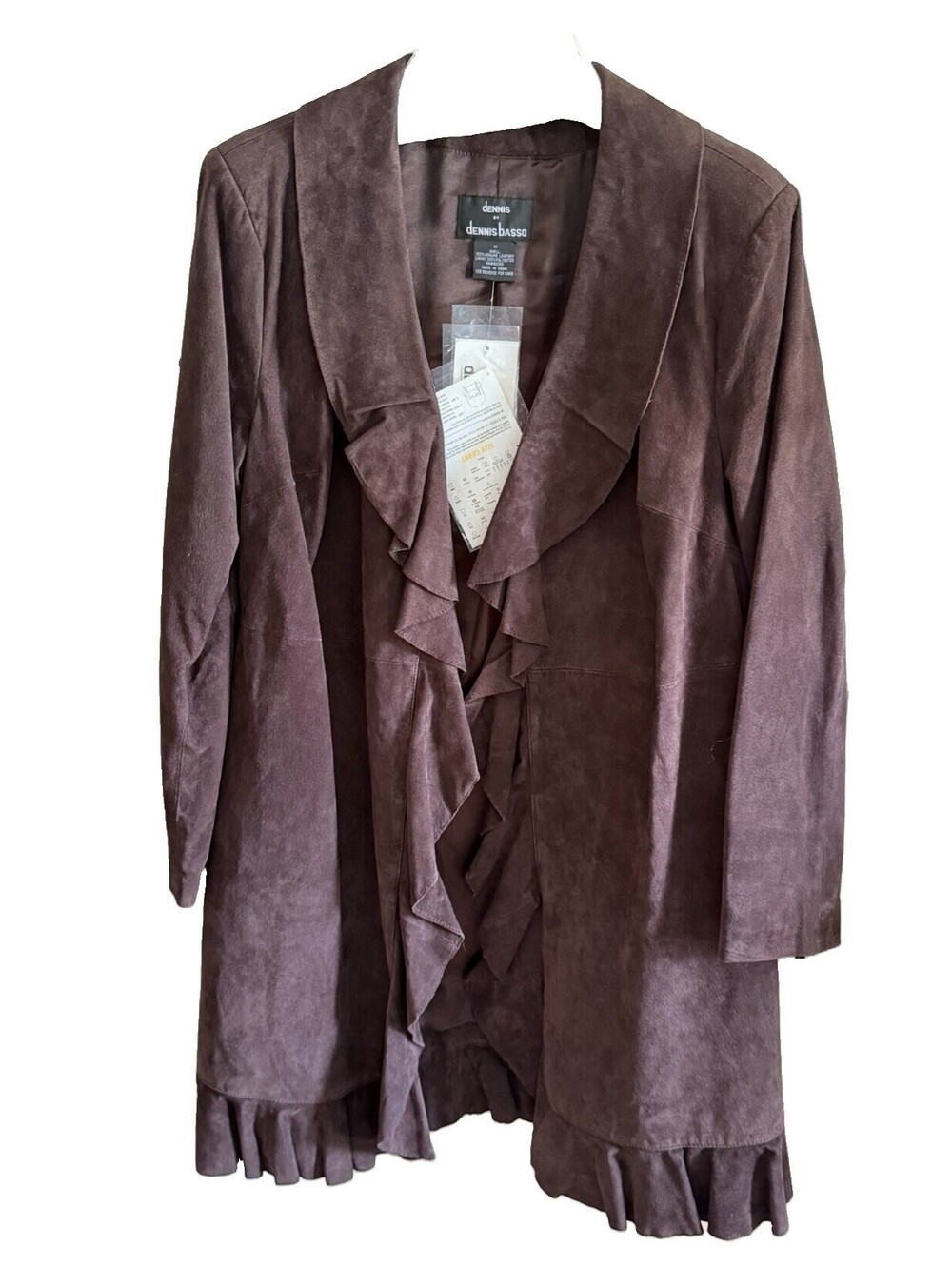 Dennis Basso Brown Genuine Suede Leather Ruffle Coat Women’s M NWT QVC